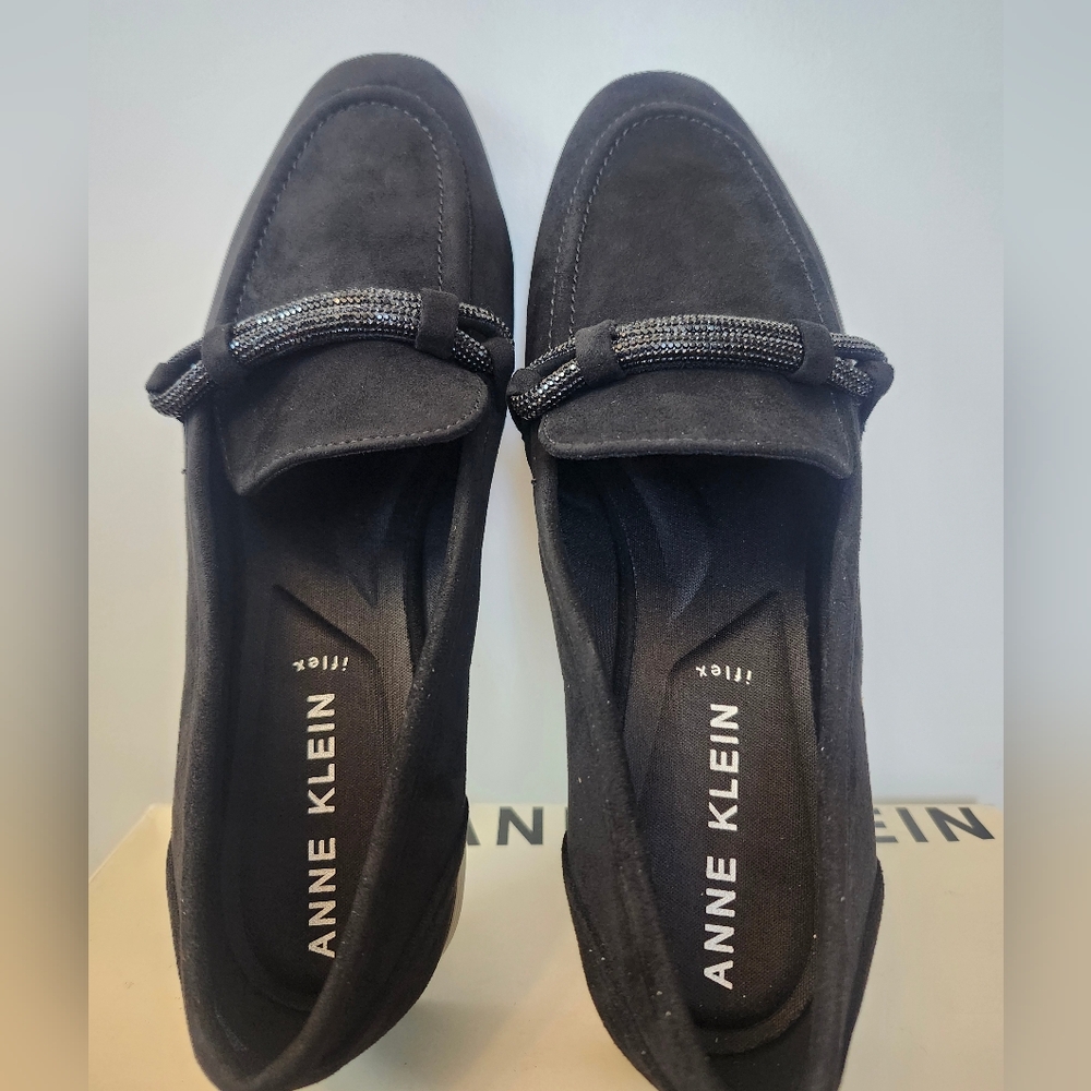 Anne Klein Iflex AK Bowery Size 8.5 Black Suede Loafers
